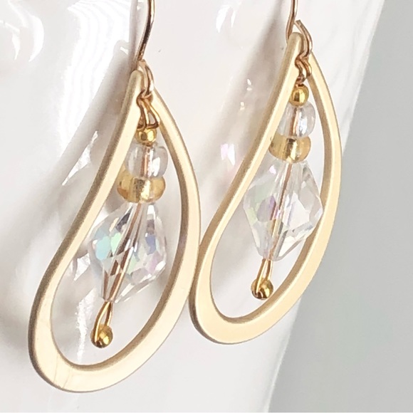 New Crystal Beaded Dangle Drop Handmade Teardrop Hoop One of a Kind Earrings - Picture 3 of 8